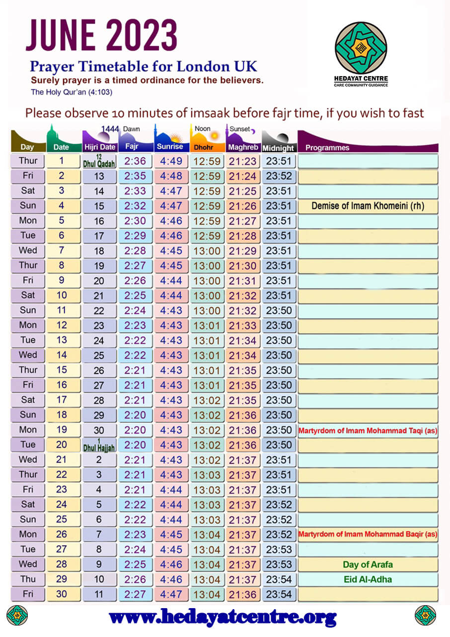 Prayer Time Hedayat Centre